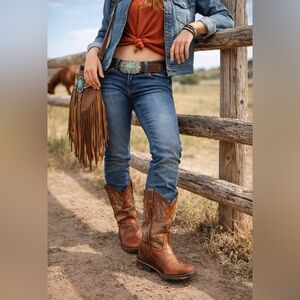 Ariat 4LR Brown Leather Western Boots Women US 6 Embroidered Cowboy